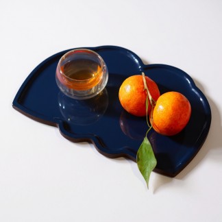 Dark blue lacquer tray with shape of peach blossom -No 2 - 45x30cm